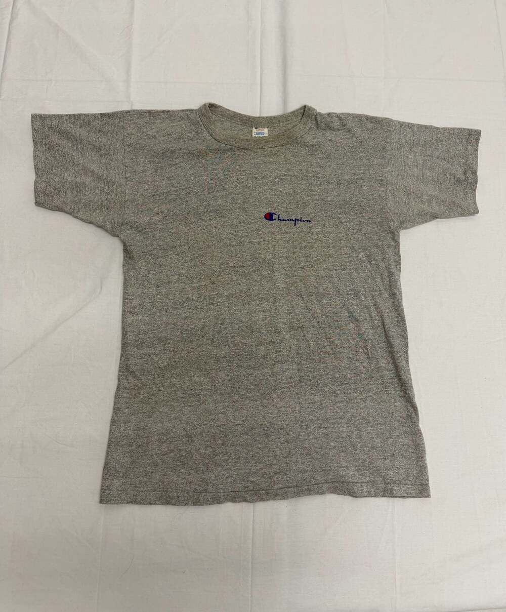 Vintage Champion Script Logo T-Shirt Gray Size Large